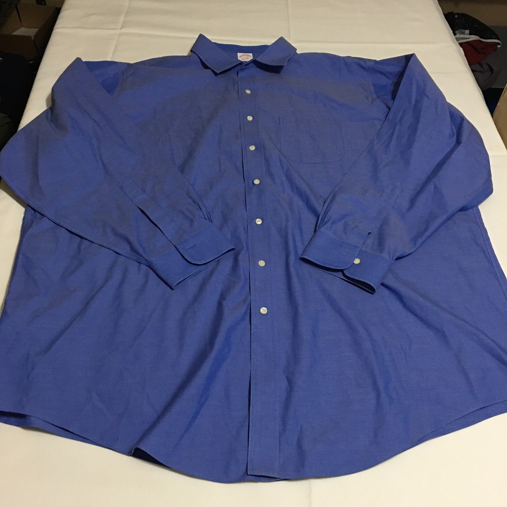 Brooks Brothers Long Sleeve Button Shirt Mens 19-36 Blue Traditional Fit